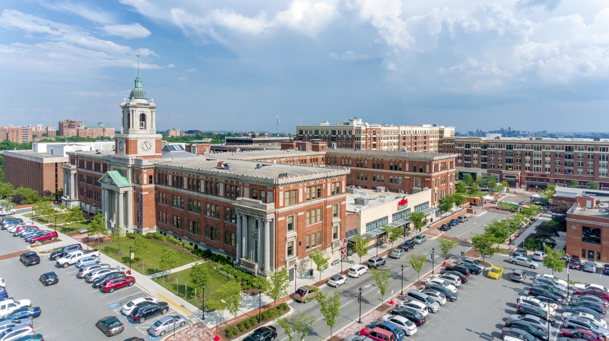 Aerial view of the Rotunda Building in Baltimore, MD