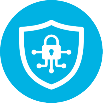 Blue icon with security shield and lock